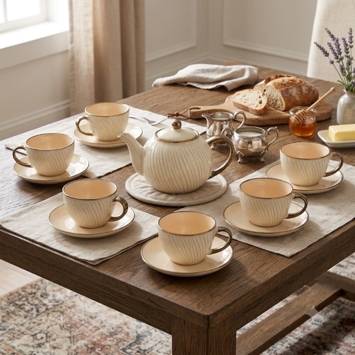 Mok - Ontbijtkom - Keramische Ontbijtbeker - Set van 6 - Grote Koffiemok - Soepkom met Oor - Fajance Kom voor Ontbijt, Muesli en Soep - 420 ml - 14.5 x 11.6 x 7.8 cm - Wit — cadeau in Cadeau-ideeën - foto 3
