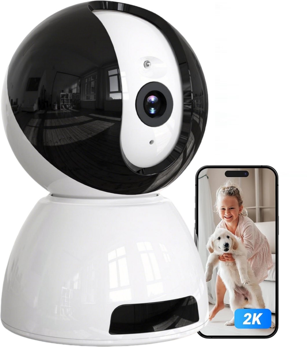 Beveiligingscamera Binnen - 2K Pan & Tilt - Indoor Cam - Binnencamera - Huisdiercamera - Nachtzicht - Bewegings- en geluidsdetectie - Tweerichtingsaudio - Beveiligingscamera Met WiFi en App – - Compatibel met Amazon Alexa