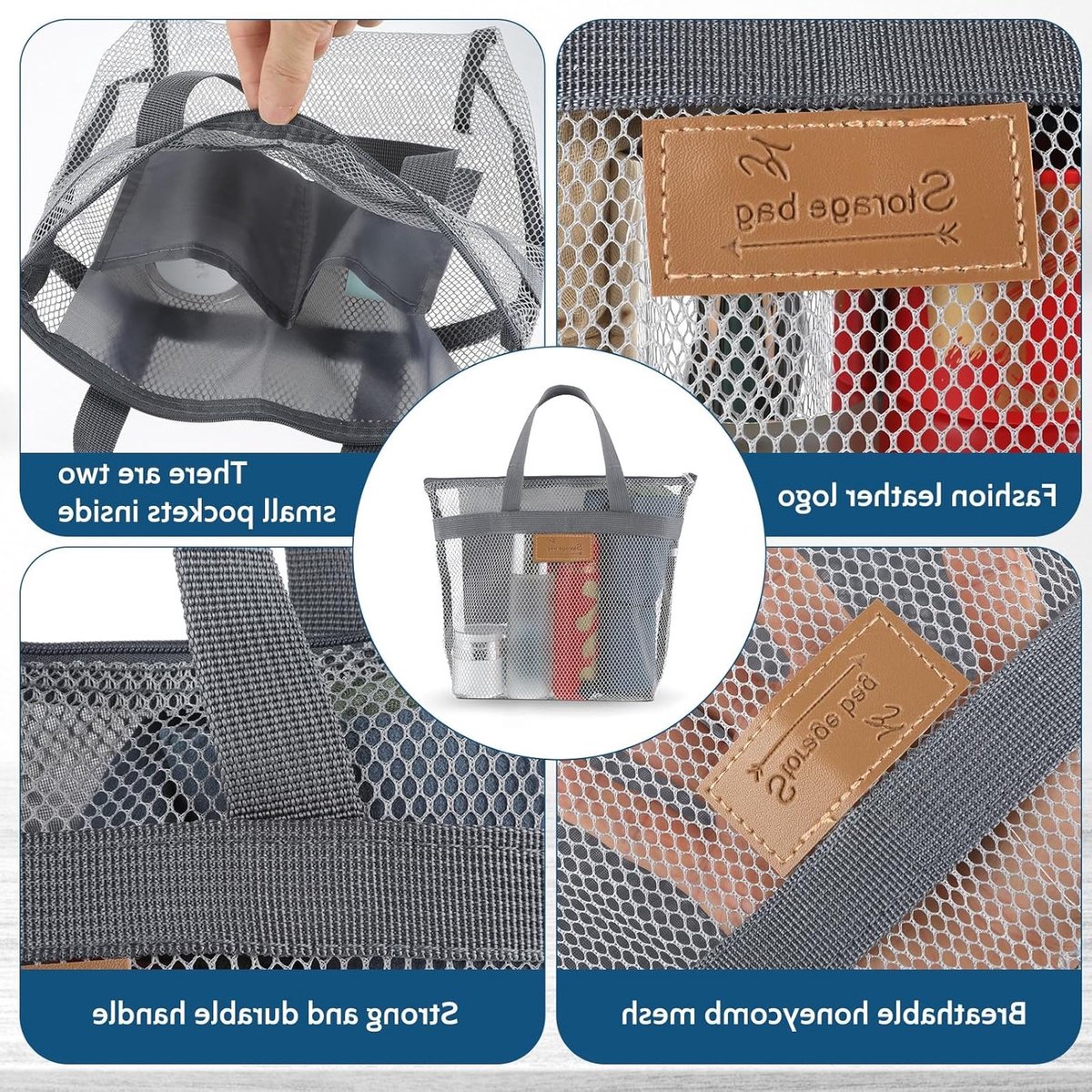 Grote Capaciteit Mesh Douchetas, Draagbare Strandtas, Bad Organizer voor Reizen, Gym en Zwemmen