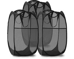 Wasmand - 3 stuks - Opvouwbare wasmand – Pop-up wasmand - Inklapbare pop-up wasmand van gaas - Voorzien van stevige handgrepen en zijvak - Draagbare, opvouwbare mand voor studentenkamers, badkamers en op reis - Zwart