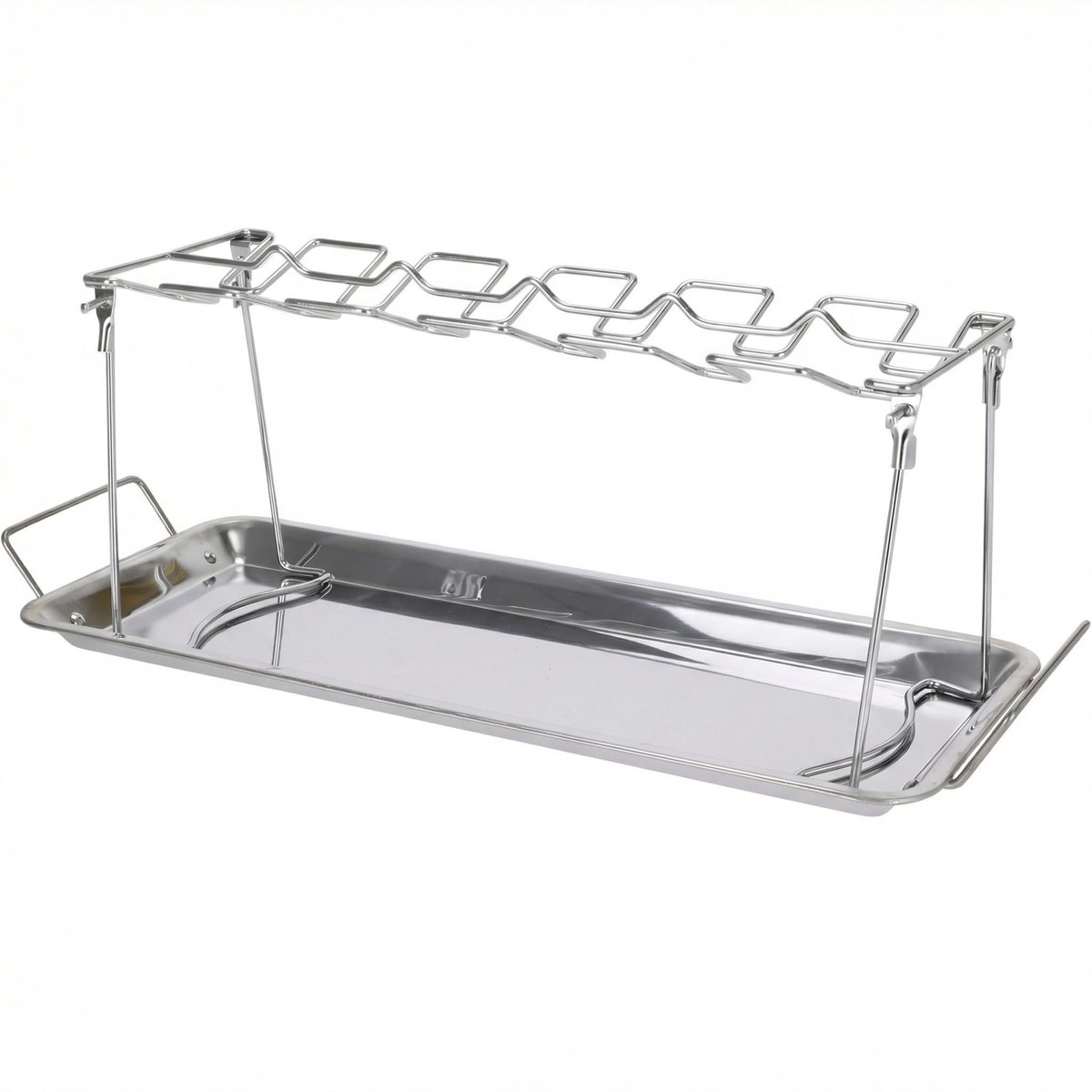 ZEYNOMAX- Kippenvleugelhouder voor 12 stuks - Inklapbaar Frame - Roestvrij Staal - Opvangbak - Voor Barbecue/Oven - Gelijkmatige Warmteverdeling - Barbecuehouder