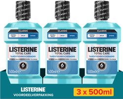 Listerine Total Care Tandsteenbescherming Intensief, mondspoeling, mondwater, intense munt, mondspoeling tegen tandsteen, met fluoride, dagelijkse mondhygiëne, 3x500 ml