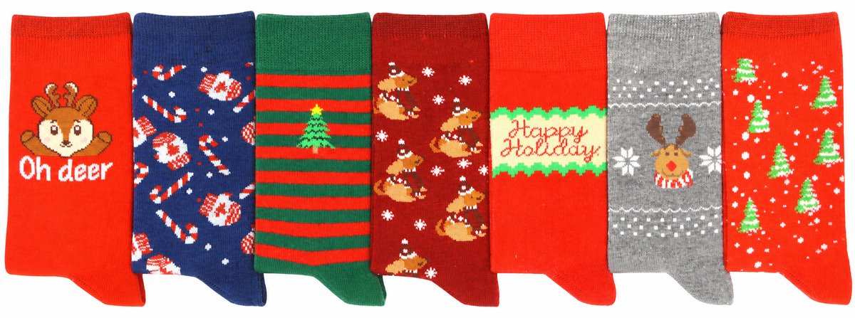KINDERSOKKEN - KERSTSOKKEN - MAAT 31/34 - HOOGWAARDIG KATOEN - 7 PAAR- MULTIPACK- KERSTGESCHENK