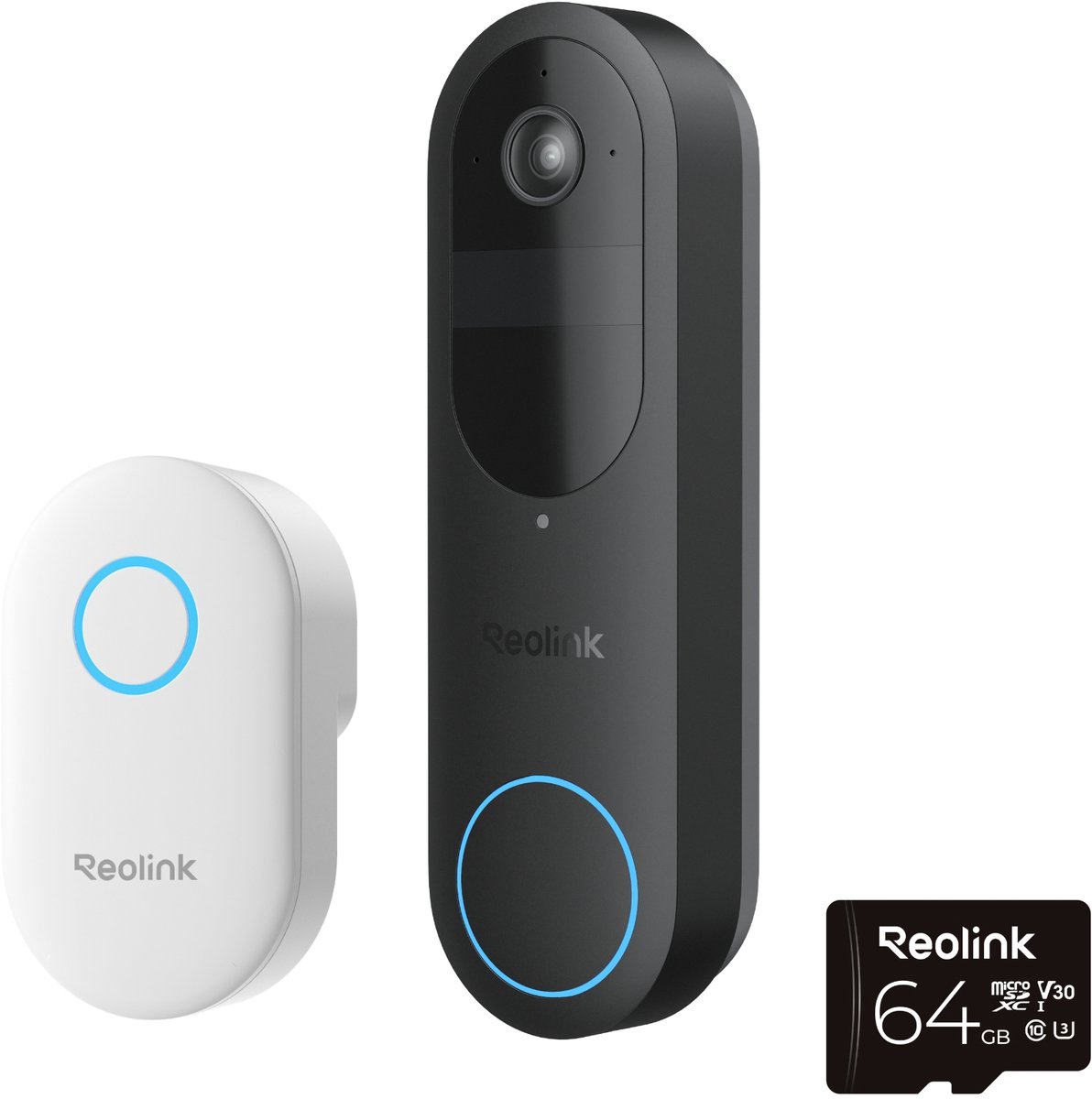 Reolink 2K 4MP Batterij-deurbel - Slimme Detectie & Chime Inbegrepen - 2.4/5GHz WiFi - Nachtzicht - Tweerichtingsspraak - D340B met Chime+64GB SD-kaart