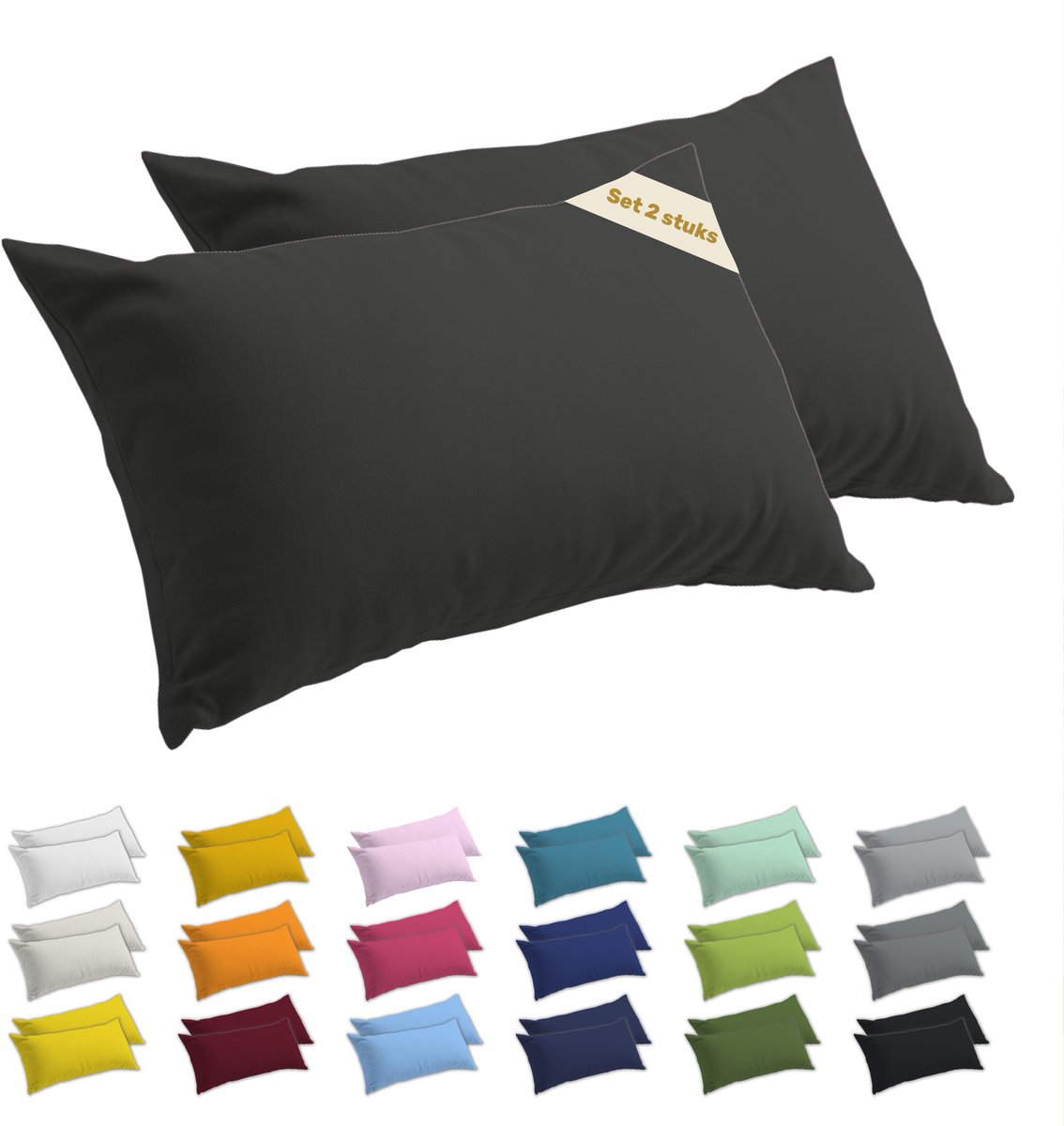 Lavea® Kussenslopen 40x60 cm Set van 2 – Kussenhoezen van 100% Zachte en Ademende Jersey Katoen met YKK Ritssluiting – Antraciet