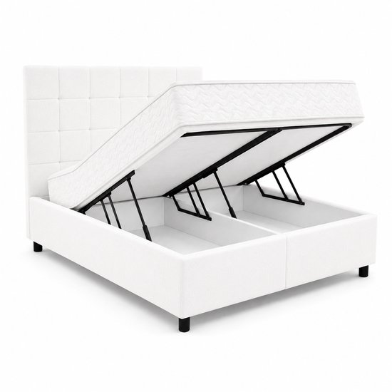 Maan Boxspring 180x200 Wit Gestoffeerd met Opbergruimte - Maan matras - €899,95