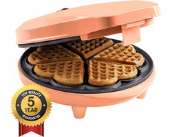 Bestron Wafelijzer - ASW217PE - 700W - 5 hartvormige wafels - Anti aanbaklaag - Oranje - 5 jaar garantie
