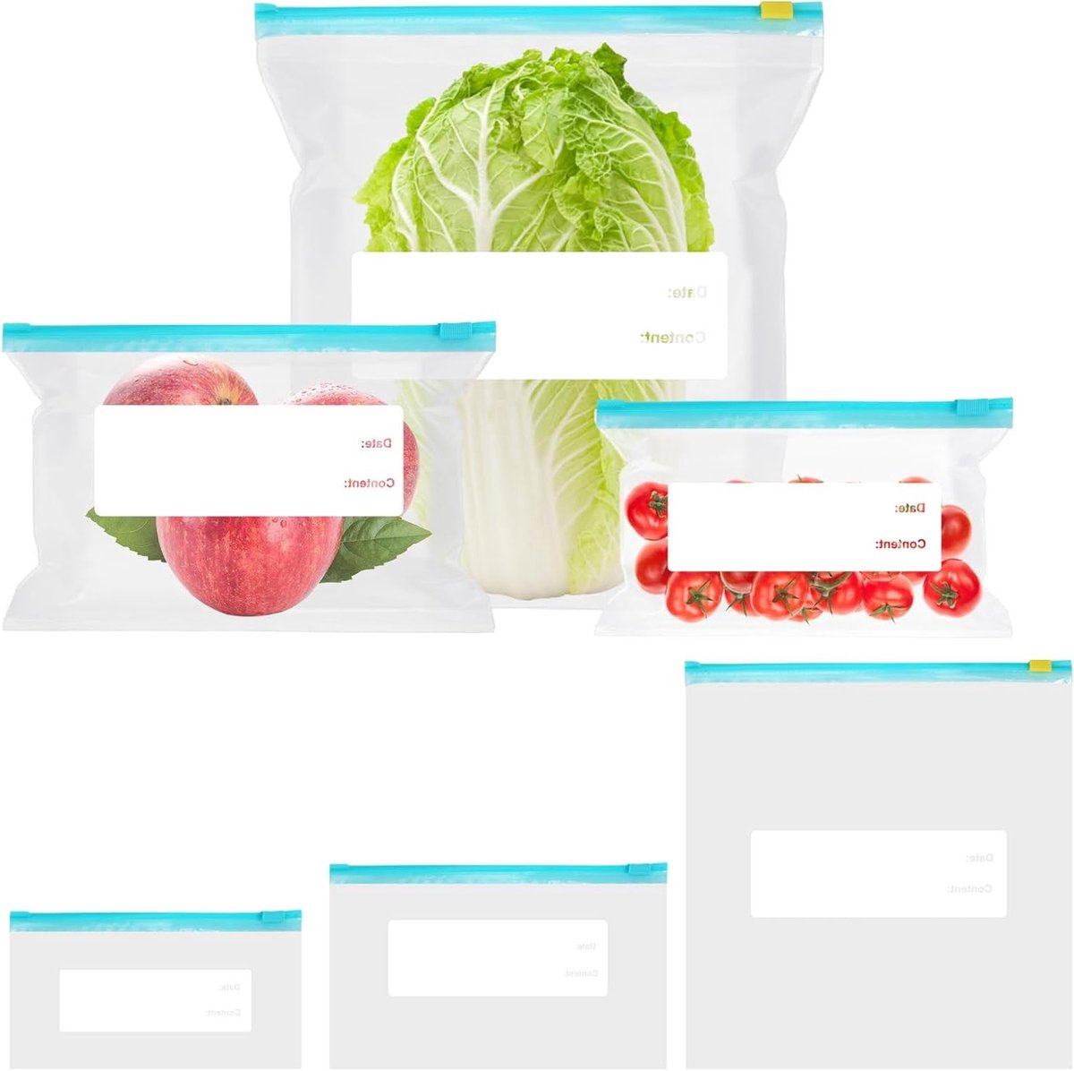 70 Stuks Herbruikbare Voedselopslagzakken voor de Vriezer, 3 Maten voor Groenten, Fruit en Vlees