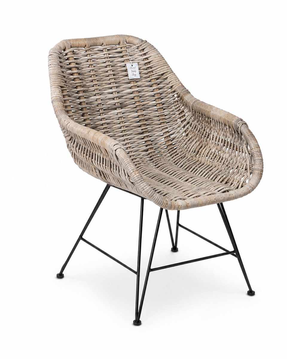 Rotan Stoel Lio - Relaxstoel metalen frame - Rotan tuinstoel - 57x57xH79 cm - Zithoogte 42