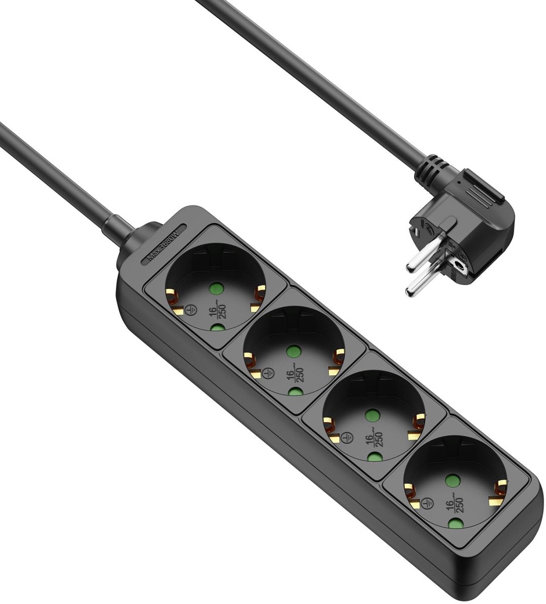 Allteq - Stekkerdoos - 4-voudig - Zwart - 1.5 meter