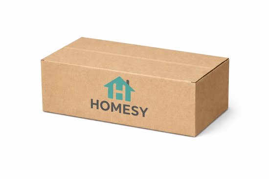 Bruine kartonnen doos met 'HOMESY' logo.