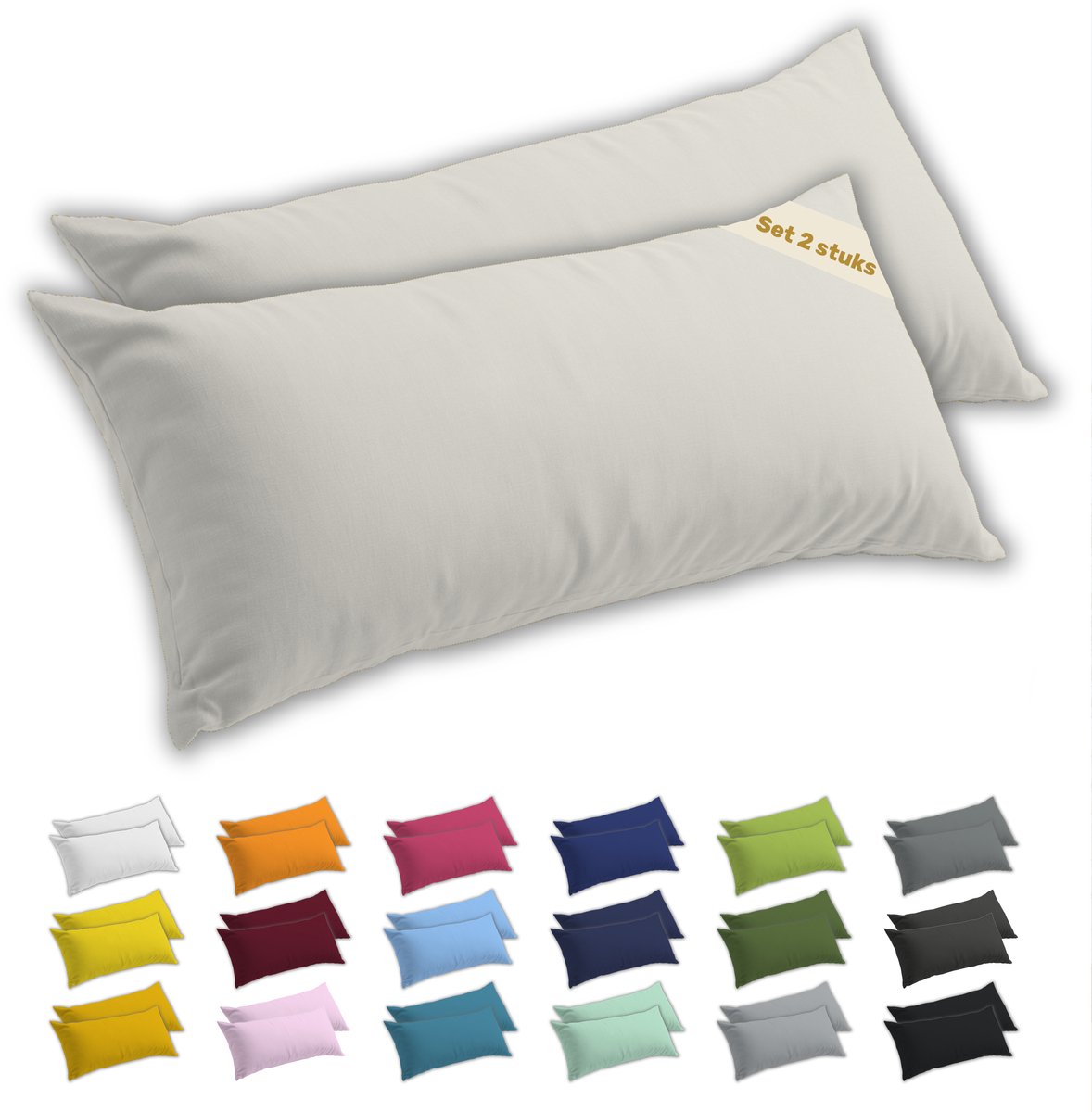Lavea® Zijslaapkussenslopen 40x145 cm Set van 2 – Kussenhoezen van 100% Zachte en Ademende Jersey Katoen met YKK Ritssluiting – Crème