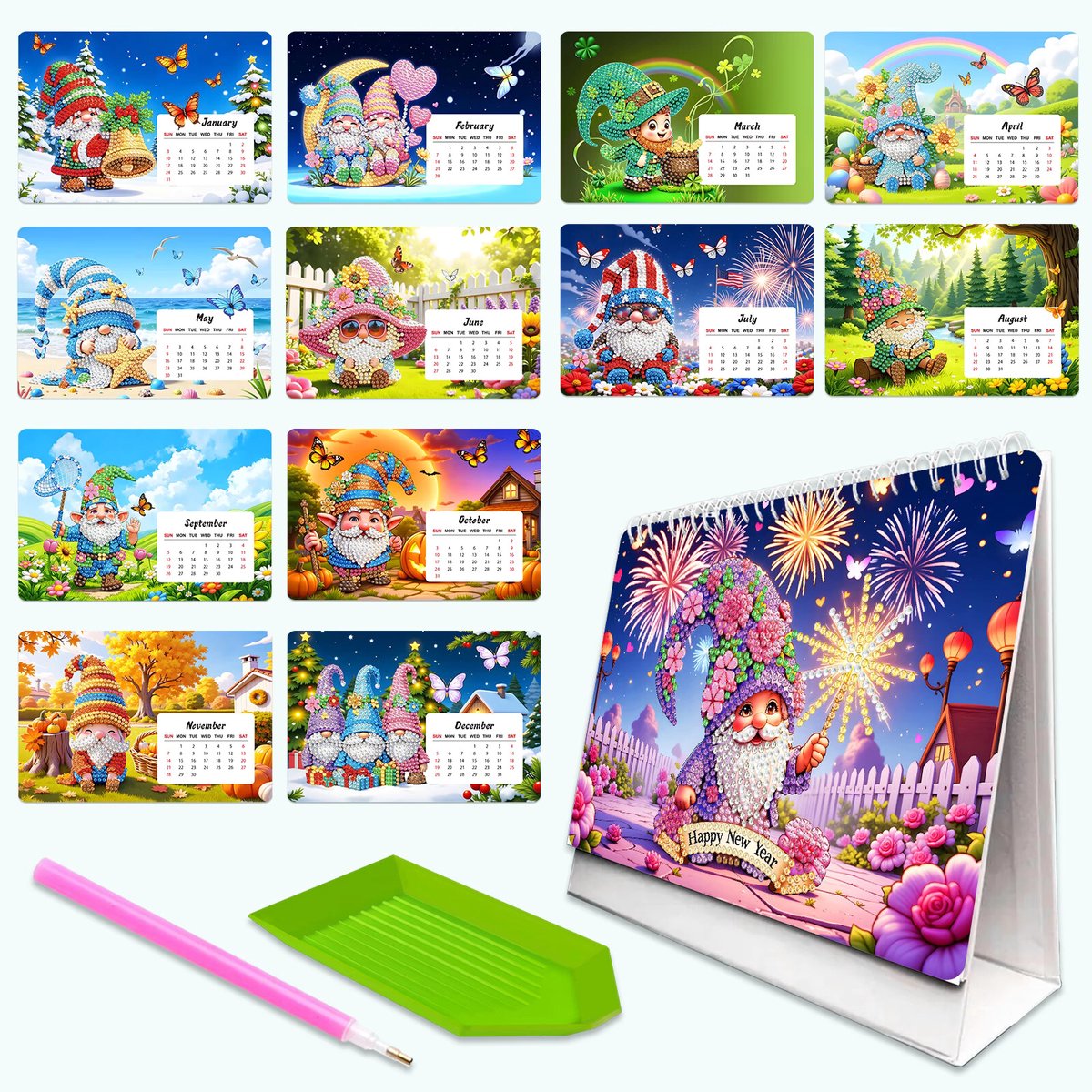 Kalender 2027 - Gnooms - 015 - compleet pakket - Diamond painting by Wietske