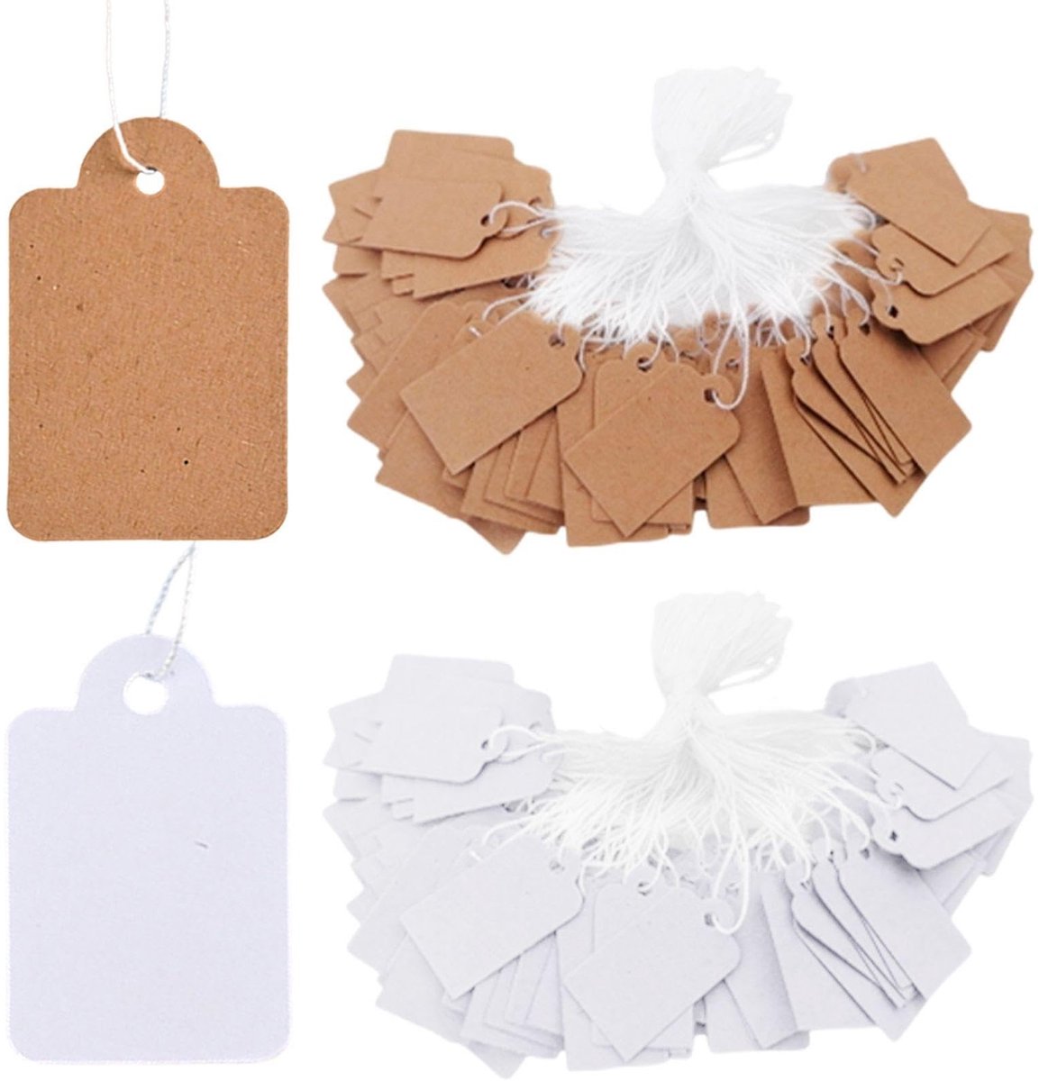 LAUZY- Papieren Borden 200 Stuks - Prijskaartjes - Cadeau-tags - Handgeschreven Labels - Krachtpapier - Milieuvriendelijk