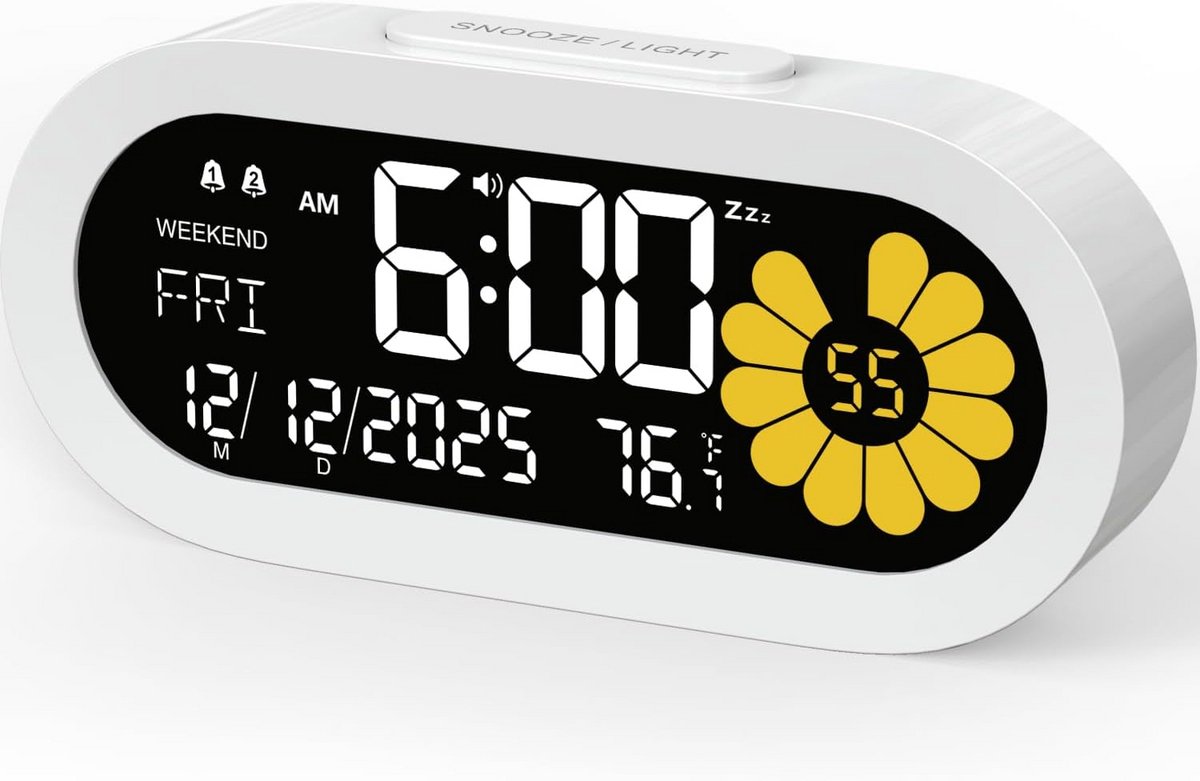 Digitale Wekker - Tafelklok Nachtkastje - Wakker Worden - Dubbele Alarm Instelling - VA LCD Scherm - Wit