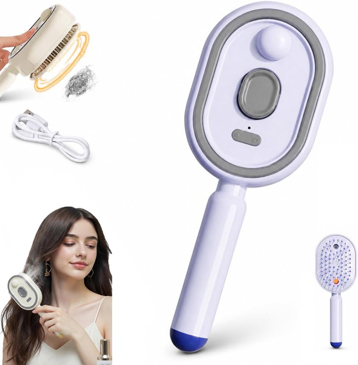 2026 Elektrische Stoomborstel - Oplaadbaar Stoom Haarborstel - Stoom Stijltang Borstel - Ontwarrend - Antistatisch - Pluisbestrijding - Gladde Styling - Thuisgebruik - Reismodel - Haaraccessoires - Voor Krullend, Droog en Klitterig Haar - Paars