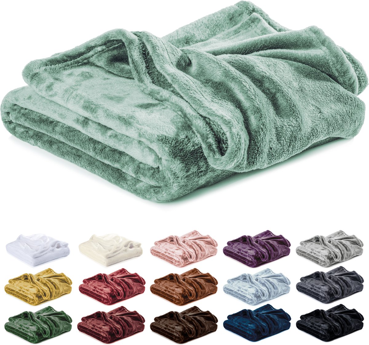Lavea® Fleece Deken 180x220 cm – 2-persoons, Zacht – Warme Bankdeken van Pluizige Microvezel voor Bank en Bed, Ademend en Wasbaar – Eucalyptusgroen