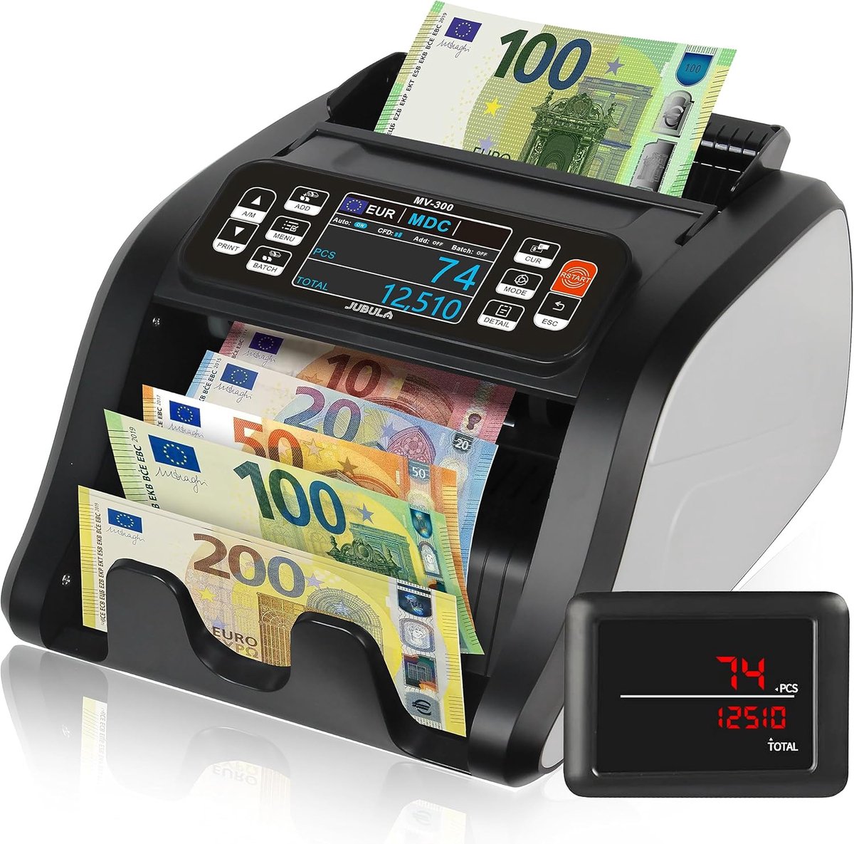 Geld Telmachine - Bankbiljet Teller - Snel Geld Tellen - Gemengde Denominaties - 31x25x18 cm - Zwart