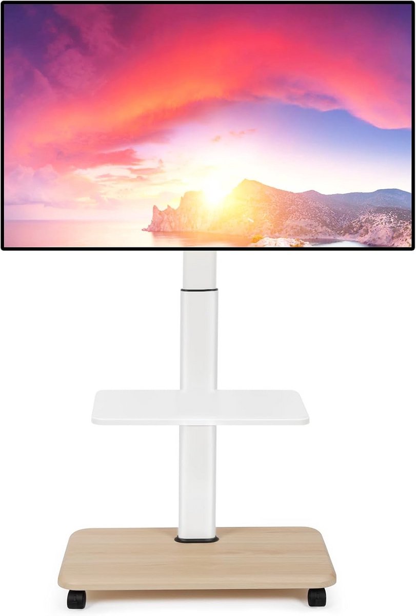 Mobiel TV Meubel - TV Kar - Flexibel Plaatsen - Inclusief Laptop Plank - 32-70 Inch - Wit Houtnerf