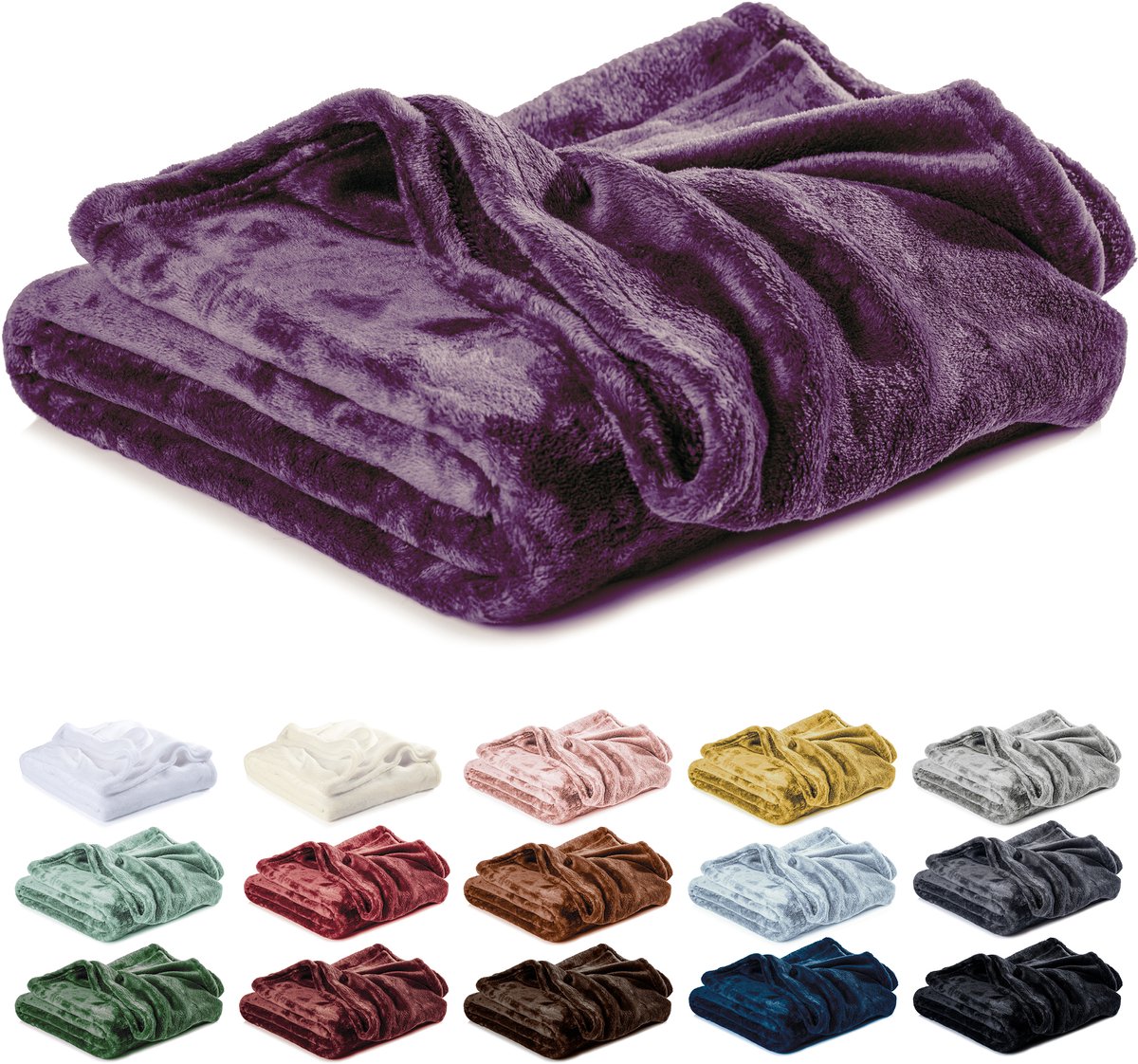 Lavea® Fleece Deken 180x220 cm – 2-persoons, Zacht – Warme Bankdeken van Pluizige Microvezel voor Bank en Bed, Ademend en Wasbaar – Paars