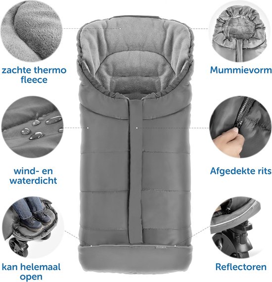 Voetenzak Kinderwagen - Winterzak Buggy - Warm Blijven - Wind Waterafstotend - 100 cm - Grijs — afbeelding 3