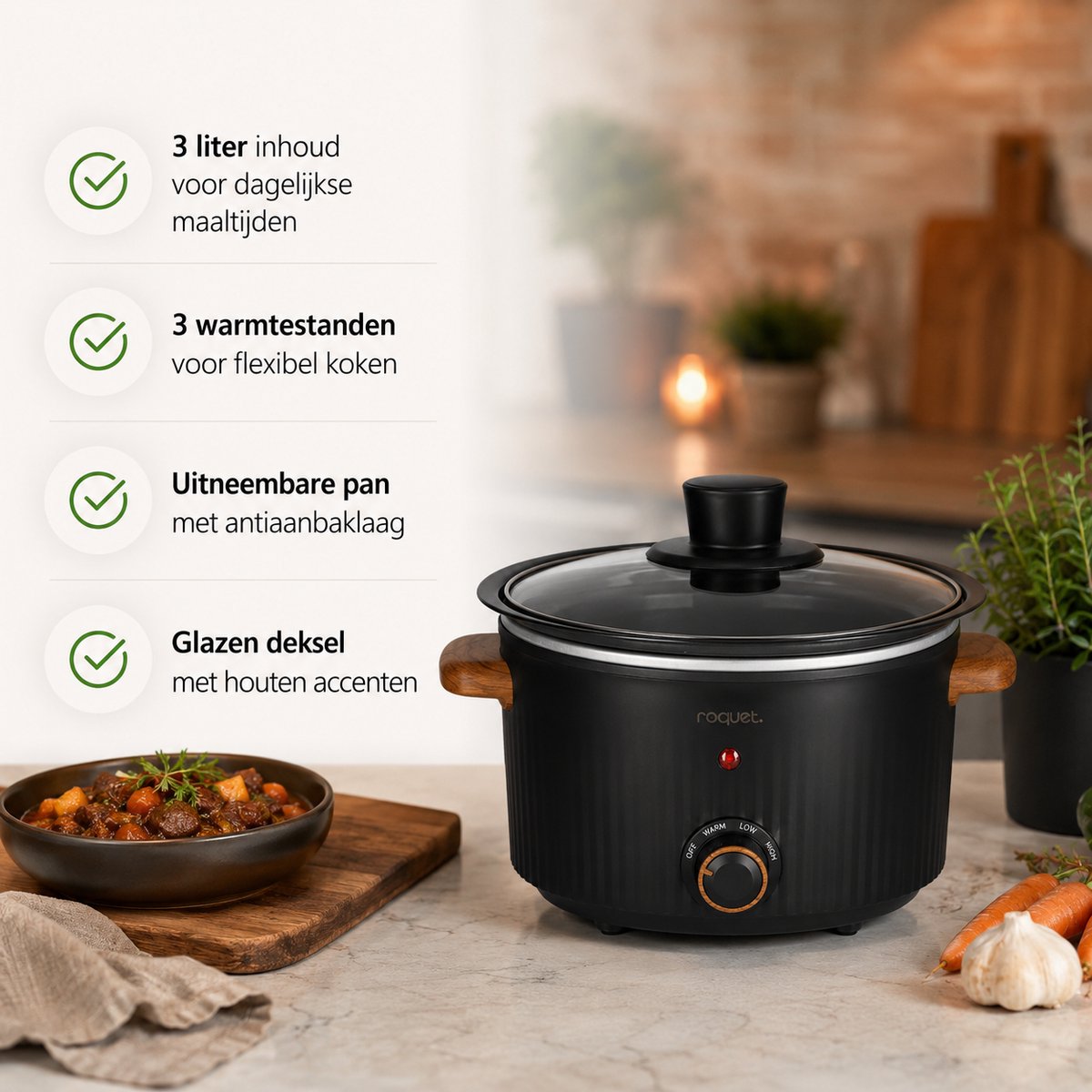 The Gift Røquet Slowcooker 3L - Zwart - afbeelding 3