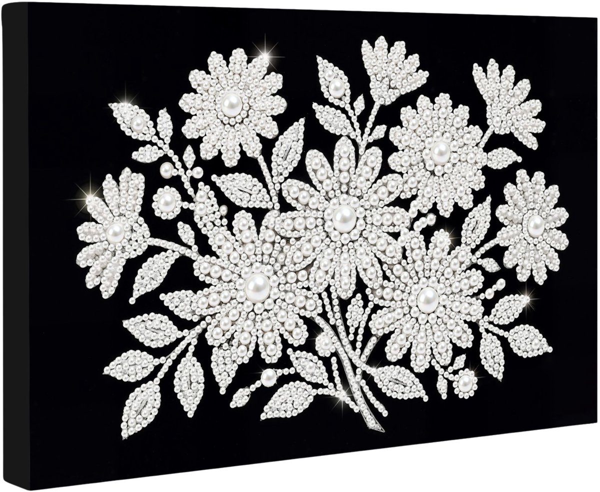 Adorzy Diamond Painting Op Canvas Witte Bloemen – Pearl Paintings - Diamond Painting Volwassenen – Diamond Painting Volledig Pakket