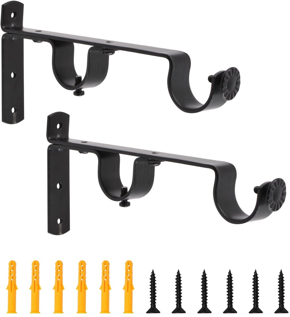 Dailygoods- Gordijnbeugels Stevig en Duurzaam - Verstelbare Dubbele Gordijnstangbeugels - Gordijnroedehouders - 2 Stuks - Inclusief 12 Schroeven - Zwart - Gordijnsteunen