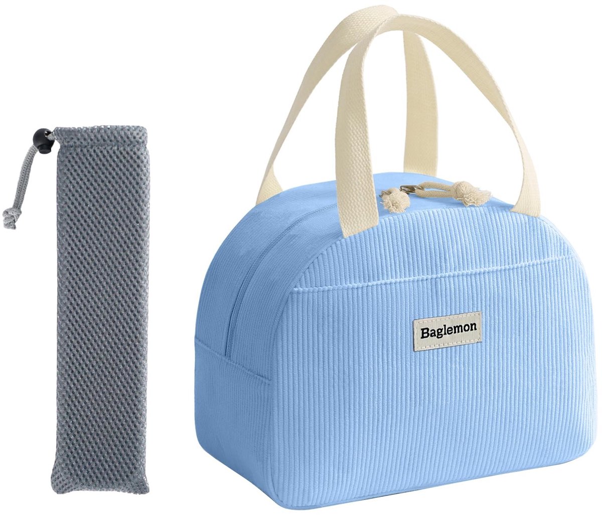 Dailygoods- Lunchtas Geïsoleerd - Herbruikbare Thermotas - Corduroy - Bestektas - 1 Hoofdvak - 25 x 13 x 15 cm - Beige met Bloemen/Ruitpatroon - Koeltas