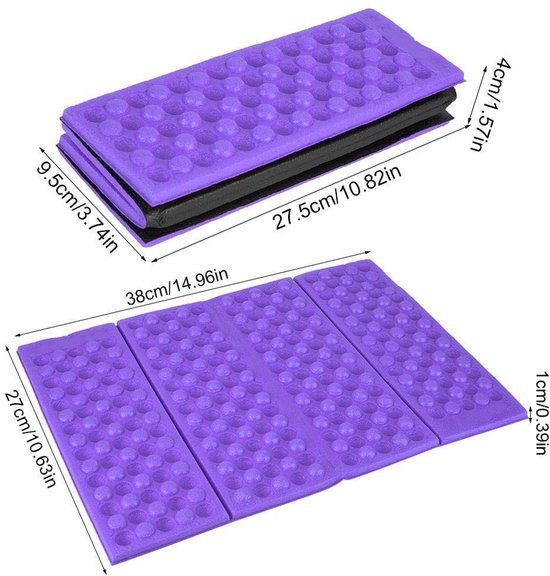 Schuimstofmat, opvouwbare campingmat, schuimkussen, draagbaar, waterdicht, zitkussen voor camping, sportevenementen, wandelen, tuin (paars + staart) — afbeelding 5