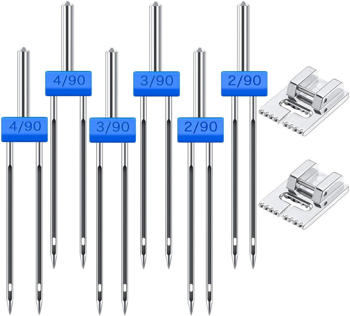 Dailygoods- Naalden 6 Stuks - Dubbele Naaimachine Naalden - Naaivoet 2 Stuks - Multifunctioneel - 3 Maten 2,0/90 - 3,0/90 - 4,0/90 - Naaimachineaccessoires