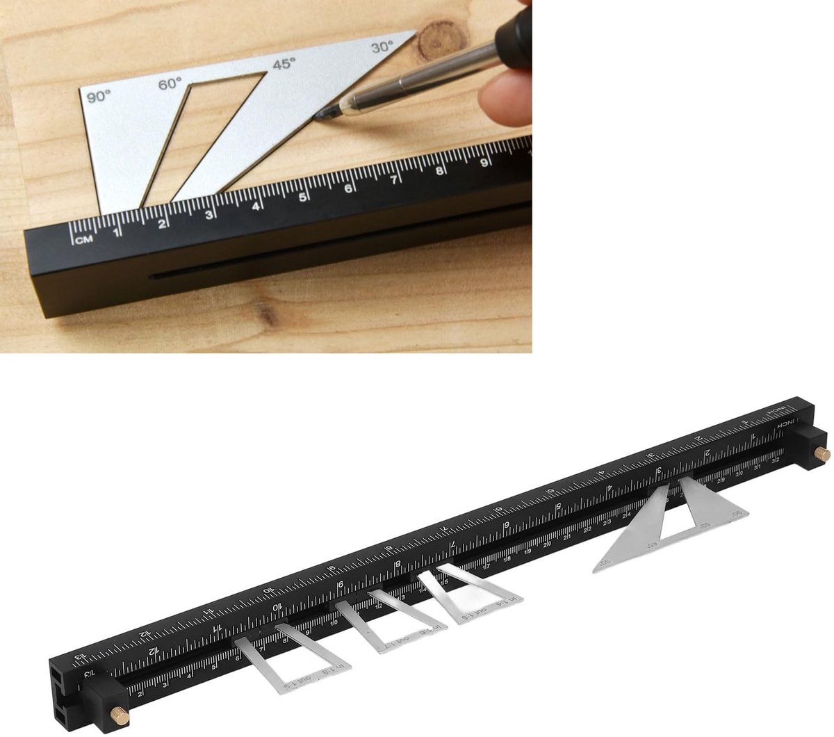 Dailygoods- Zwaluwstaartmarkeringsmeterset Aluminiumlegering - Verstelbare Liniaalsleuf - Houtbewerkingsprojecten - Beweegbare Markeringsmeter - Efficiënte Scheurreparatie - Flexibel Sleufontwerp - Houtbewerkingsgereedschap