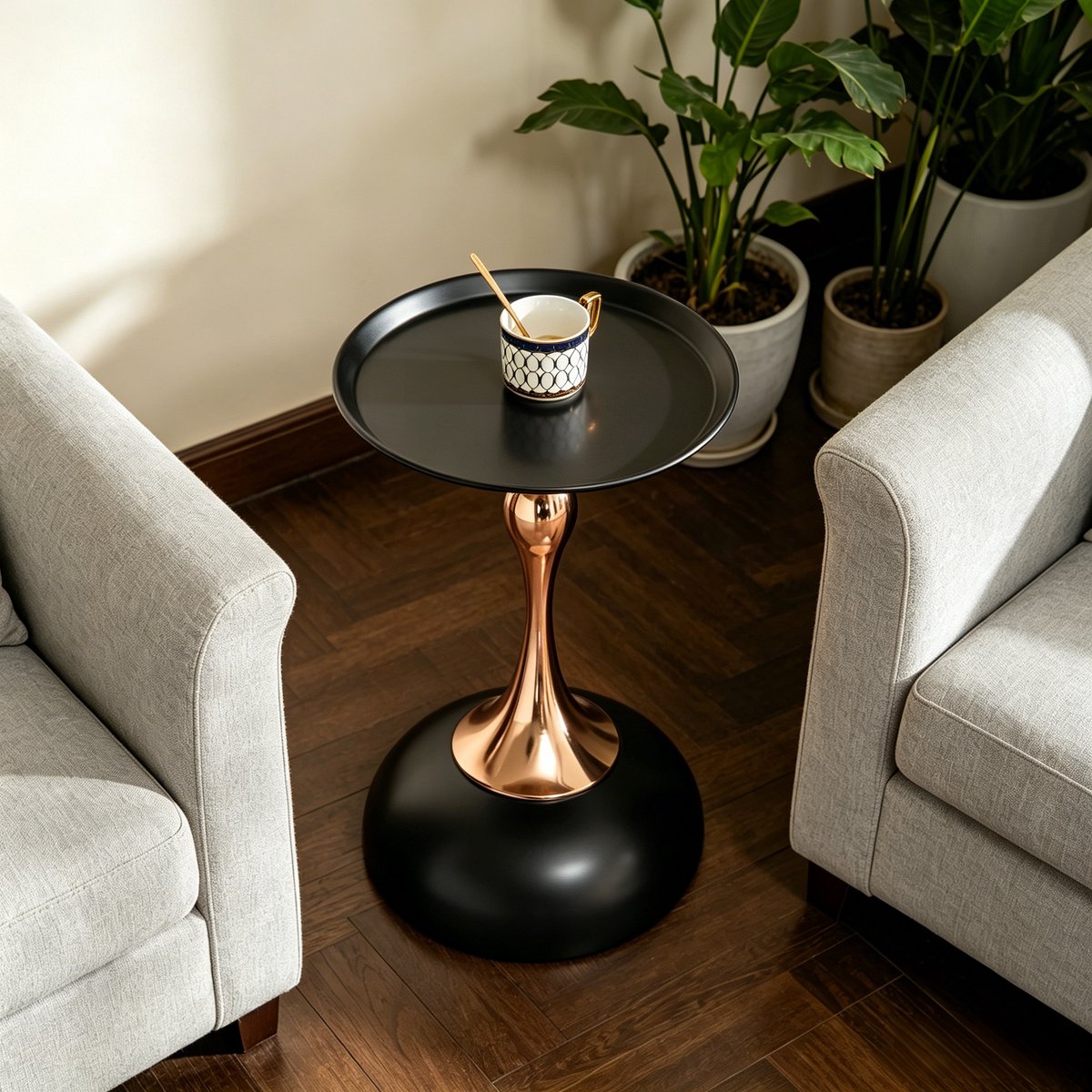 Merax Ronde Bijzettafel Zwart Goud - 38 x 38 x 54 cm - Metalen Tafel - Nachttafel - Salontafel voor Woonkamer en Slaapkamer