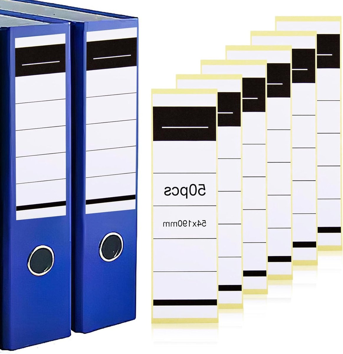 Set van 50 zelfklevende bestandslabels 54 x 190 mm voor mappen en archivering, ideaal voor kantoor en school, witte etiketten voor smalle ruggen