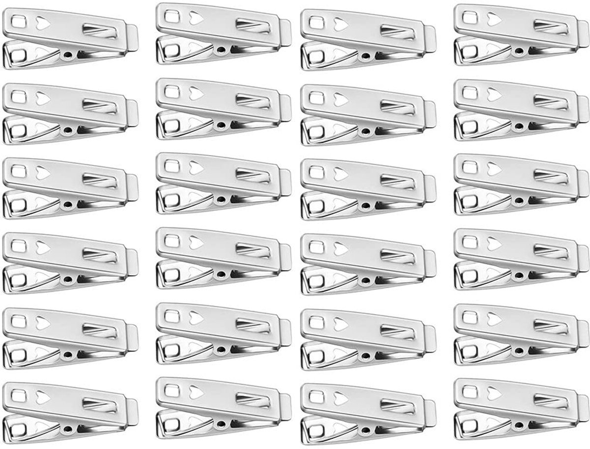 JHUBERS- Wasknijpers 60 Stuks - Roestvrij Stalen Wasknijpers - Kleine Wasknijpers - Multifunctionele Kledingclips - Voedselklemmen - Zilverkleurig