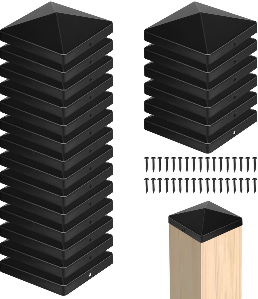 JHUBERS- Paaldoppen 20 Stuks - Zwarte Kunststof - 10 x 10 cm - Vierkant - Bescherming Houten Hekken - Eenvoudig Te Installeren - Paalkappen