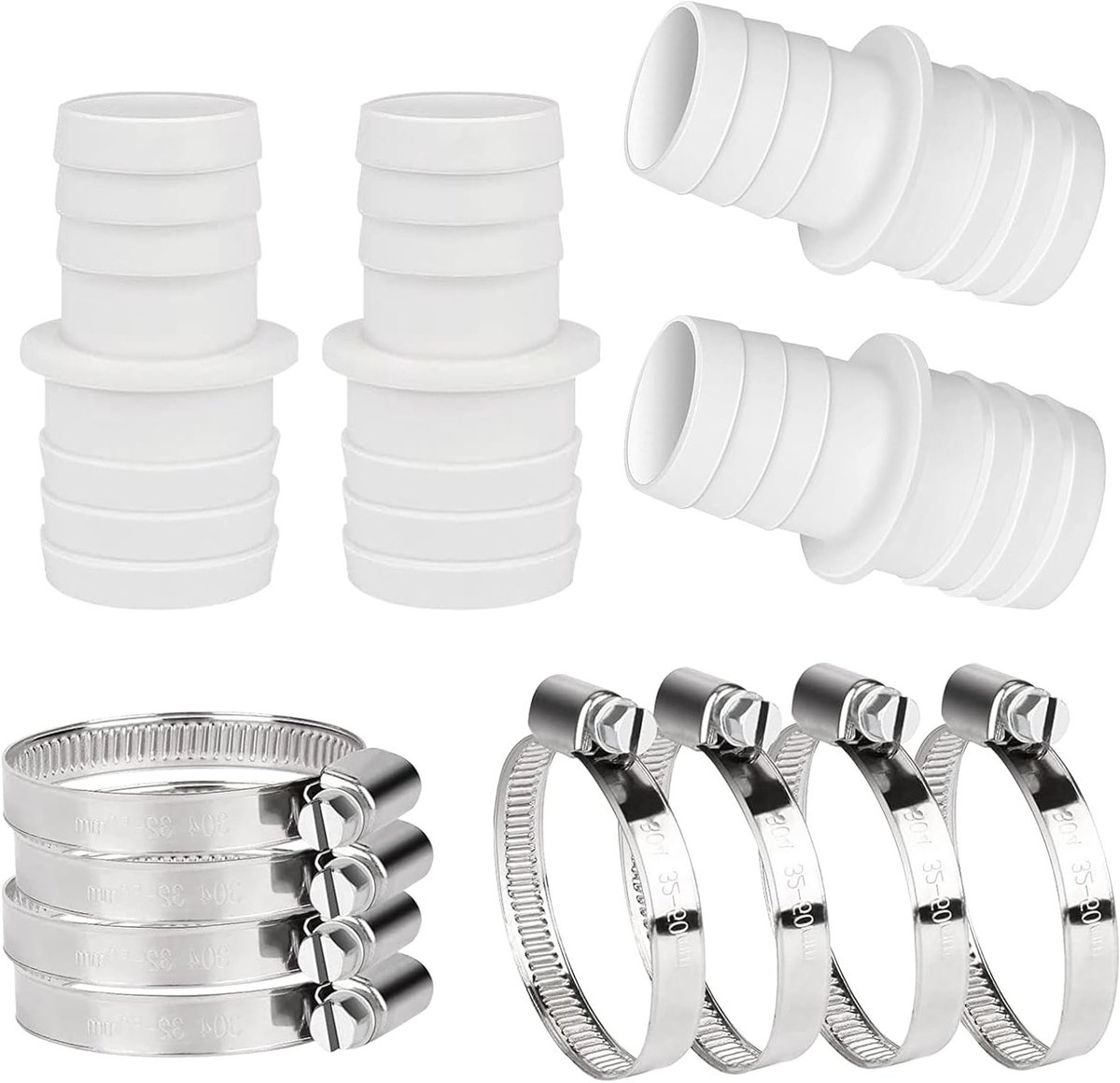 Set van 4 Slangverbindingen voor Zwembadslangen, Adapter voor Slangstand, Inclusief Slangklemmen en Verbindingsset (32-38)