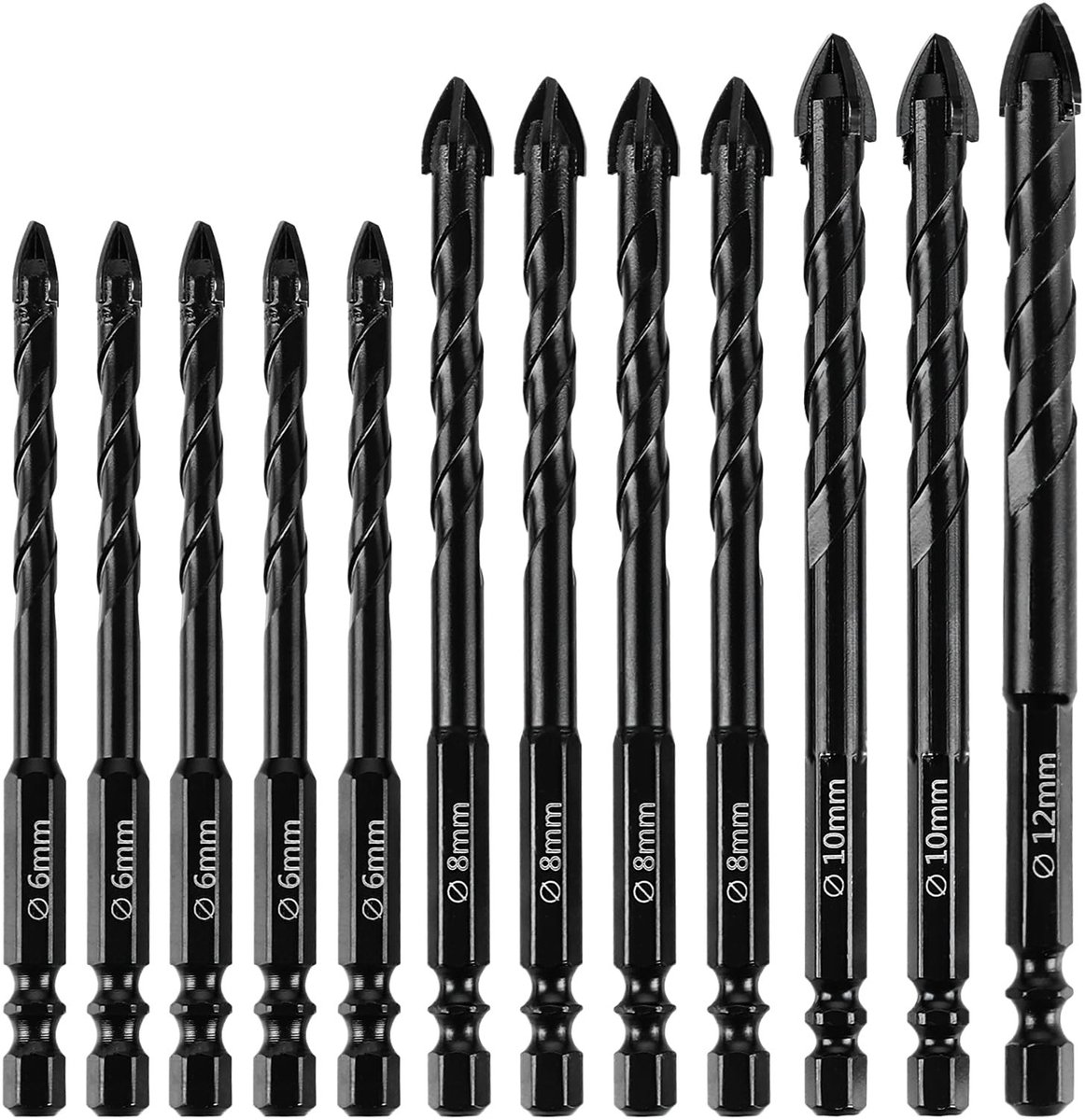 Dailygoods - 12 Stuks Hardmetalen Tegelboren voor Keramiek met Snelwissel