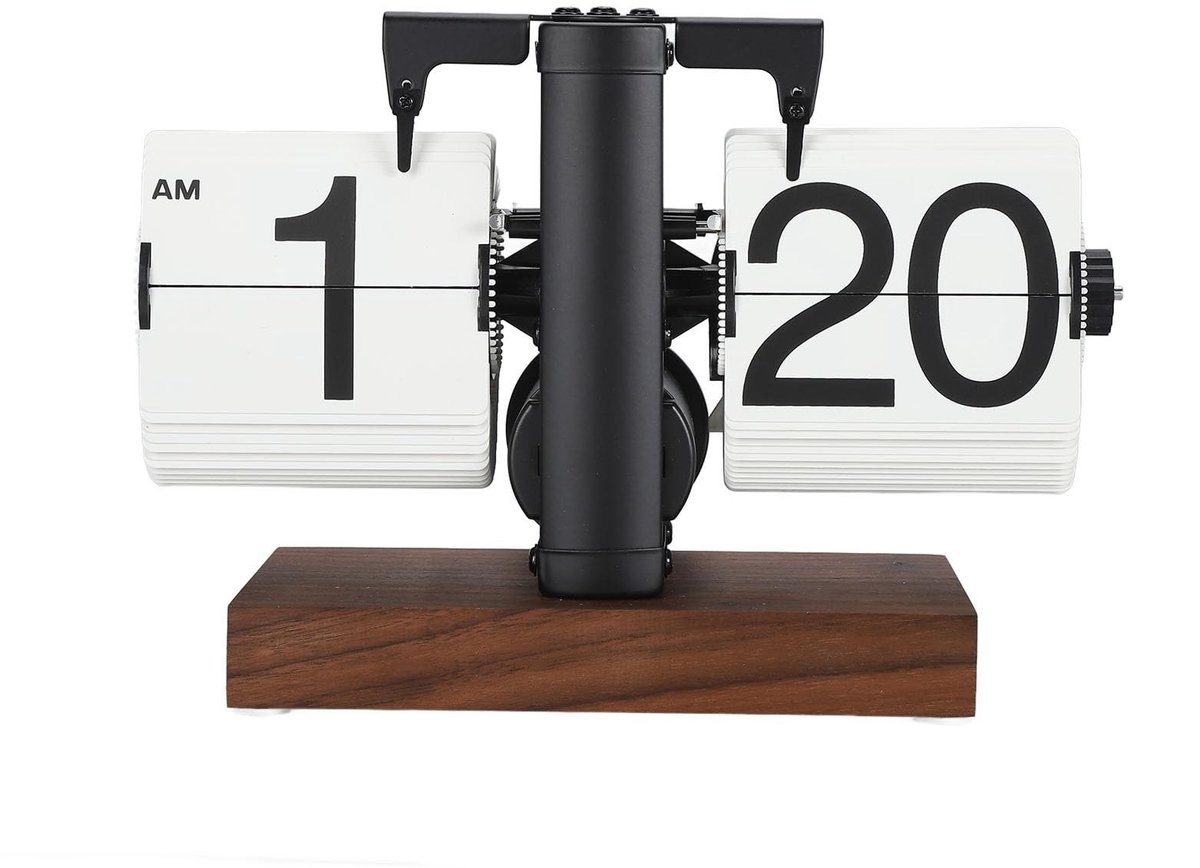Dailygoods - Retro Flipklok - Grote Cijfers - Automatisch Mechanisch - Zwart - Woonkamer Studeerkamer Kantoor - 304 Roestvrij Staal