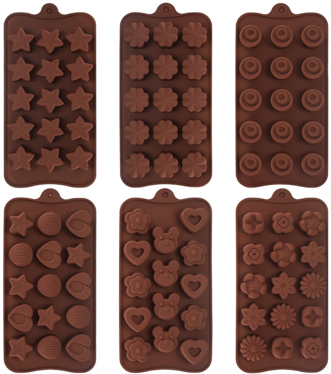 Dailygoods- Siliconen Chocoladevormen 6 Stuks - Bakvormset - Voedselveilige Silicone - Flexibel - Geschikt voor Oven/Vriezer - Donkerbruin - Bakvorm