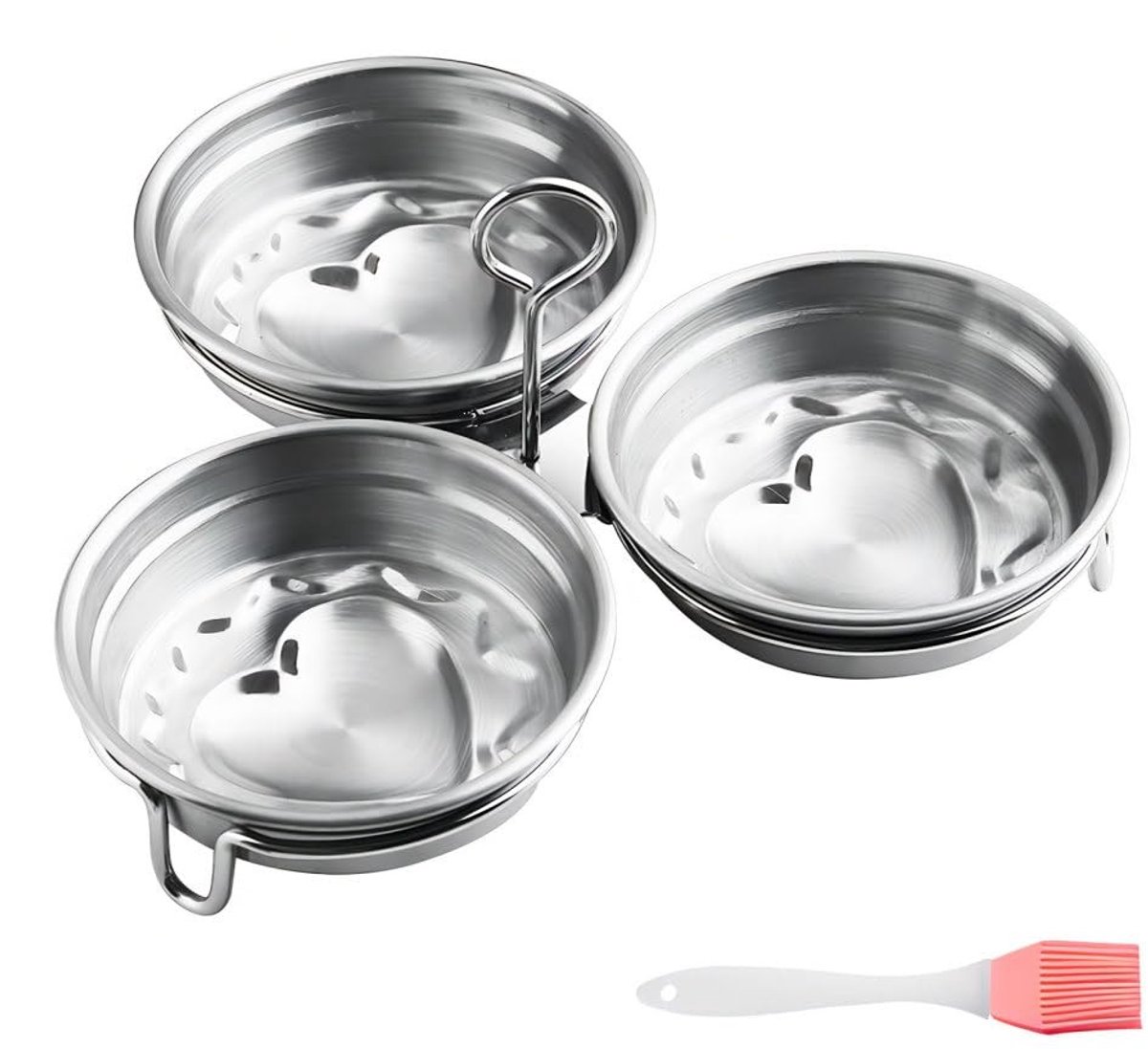 Dailygoods- Eierstroper 304 Roestvrij Staal - Gekookte Eieren Maker - Antiaanbak - 3 Kops - Eiergereedschap - Gemakkelijk Schoon te Maken - Eierkoker