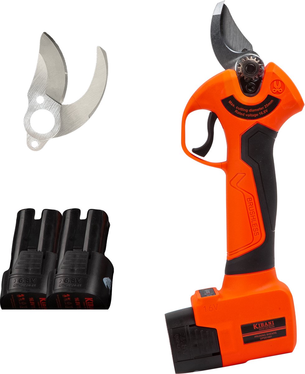 Kibani Accu Takkenschaar 16.8V - Met Extra 1500mAh Accu en Set Messen - Elektrische Snoeischaar - Bloemenschaar - Electrisch - Klein - Op Accu - 25 mm