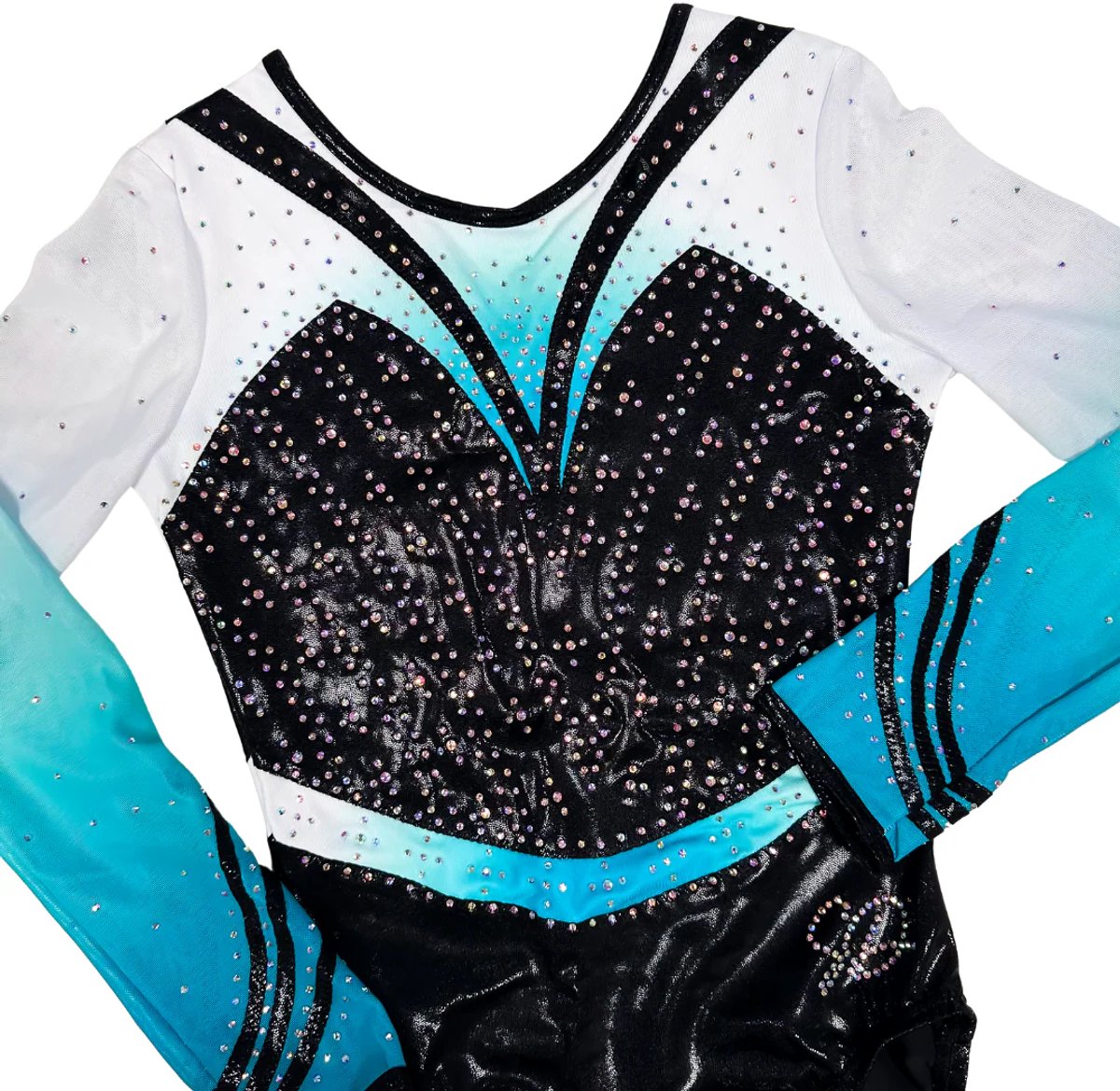 Sparkle&Dream Turnpakje Maddie Zwart Mintgroen Lange Mouw - Maat ALA XS-S - Gympakje voor Turnen, Acro, Trampoline en Gymnastiek