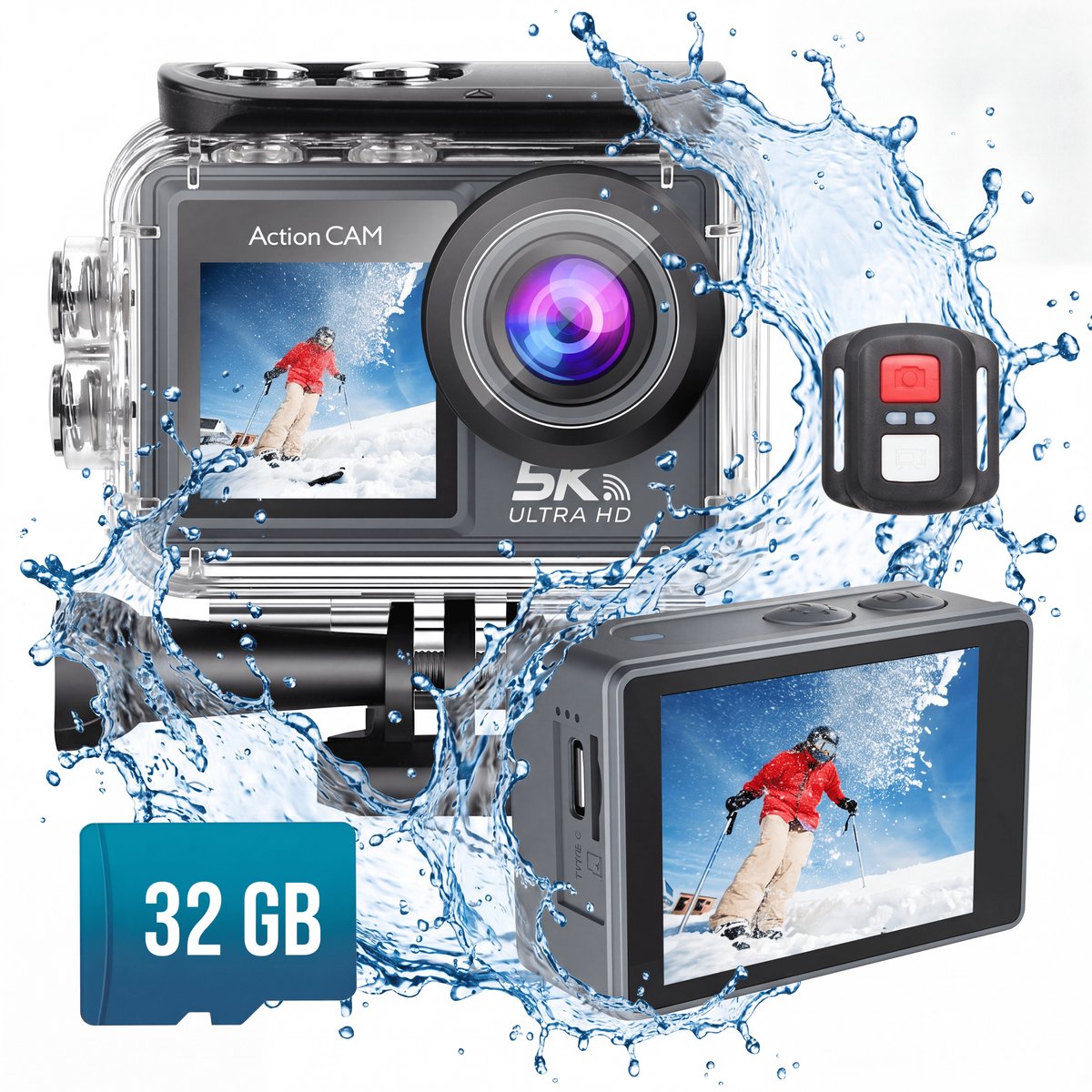 Senzo Action Camera 5K - 50MP - 60FPS - WiFi - Onderwatercamera - 30M - Beeldstabilisatie - Incl. 32GB SD