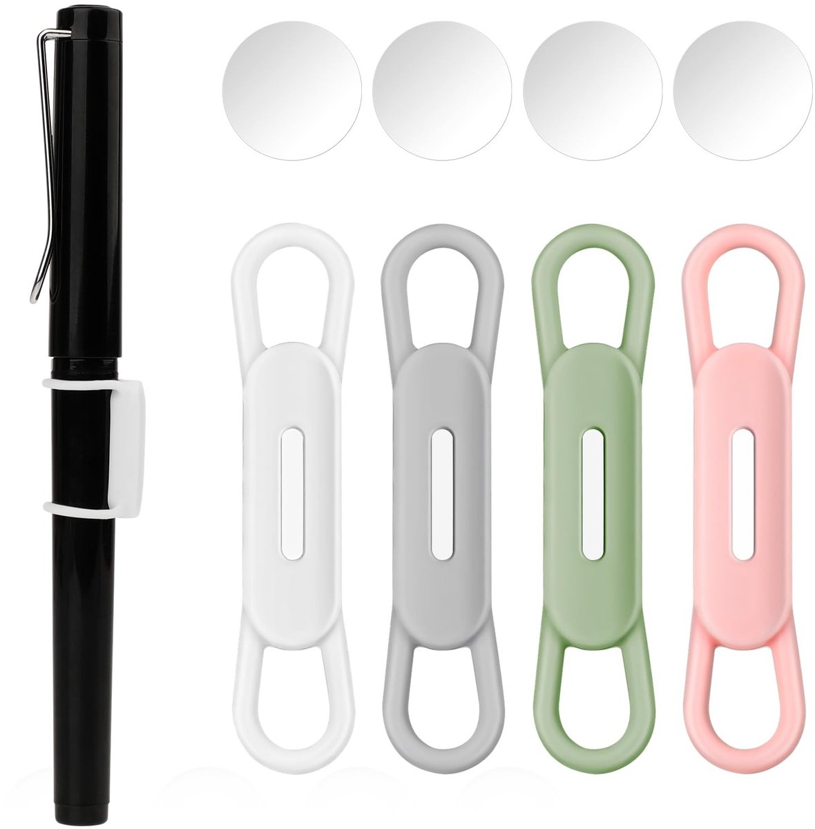 Dailygoods- Penhouder Magnetisch - 4 Stuks - Siliconen - Draagbare Pennenhouder - Voor Bureau/Koelkast - Zelfklevende Metalen Plaatjes - Afmetingen 4,5 x 1 cm