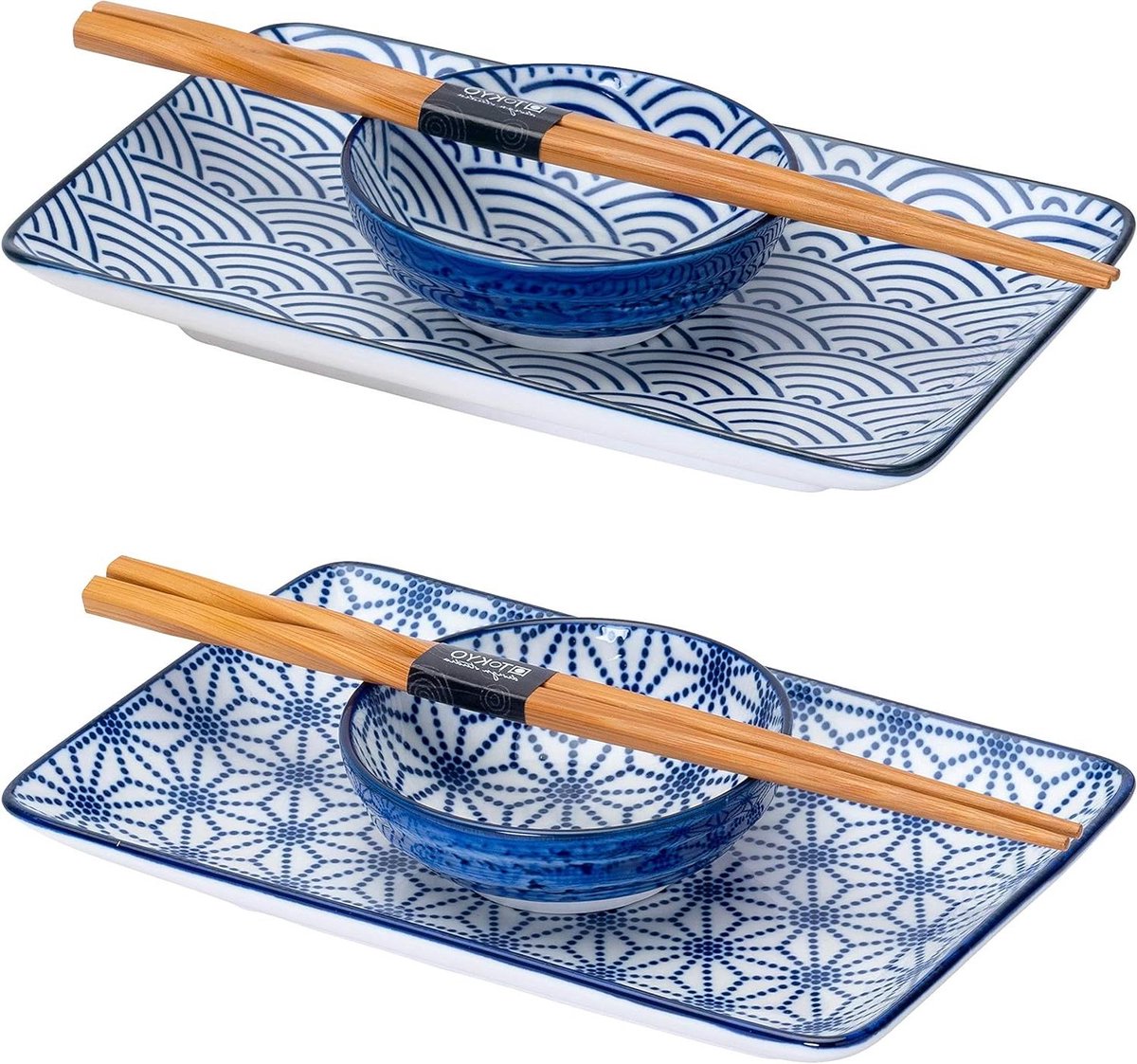 TOKYO design studio Set borden Nippon Blue/Star 6 w/Chop 21 x 13,5 & 9,5 x 3 cm