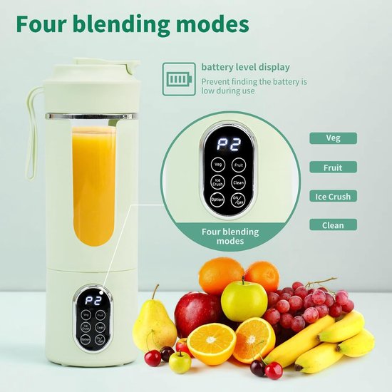 530ML - Draagbare Blender - Mini Elektrische USB Sapmachine - Automatische Reiniging - Persoonlijk voor Smoothies en Shakes - Groen van Merkloos — afbeelding 3