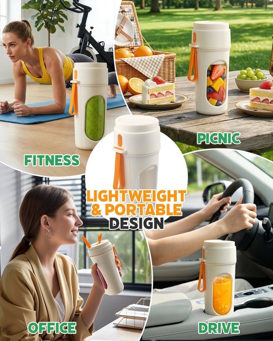 Draagbare Blender - BPA Vrij - 15 Oz voor Smoothies Shakes en Vers Sap - 12 Mesjes - Vaatwasserbestendig - Oplaadbare Sportfles - Compact en Eenvoudig Schoon te Maken - Oranje kleur van Merkloos — afbeelding 3