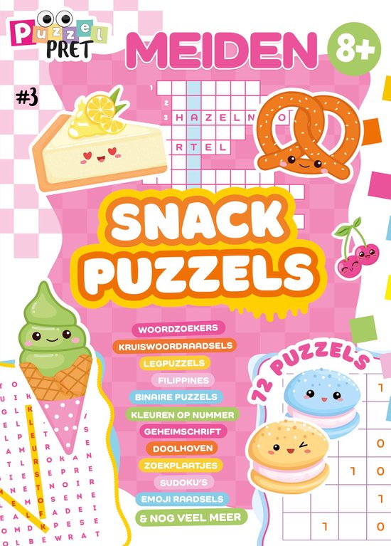 MEIDEN Puzzelpret 3 - Puzzelboek - Puzzelboek Kinderen - Puzzelboeken - Sudoku Kinderen - Vakantieboek - Zomerboek - Doeboek - Puzzelen - Puzzels - Puzzel boek - Knutselen - DIY - Breinbreker - Speelgoed Meisjes - Meisje - Creatief - Raadsels