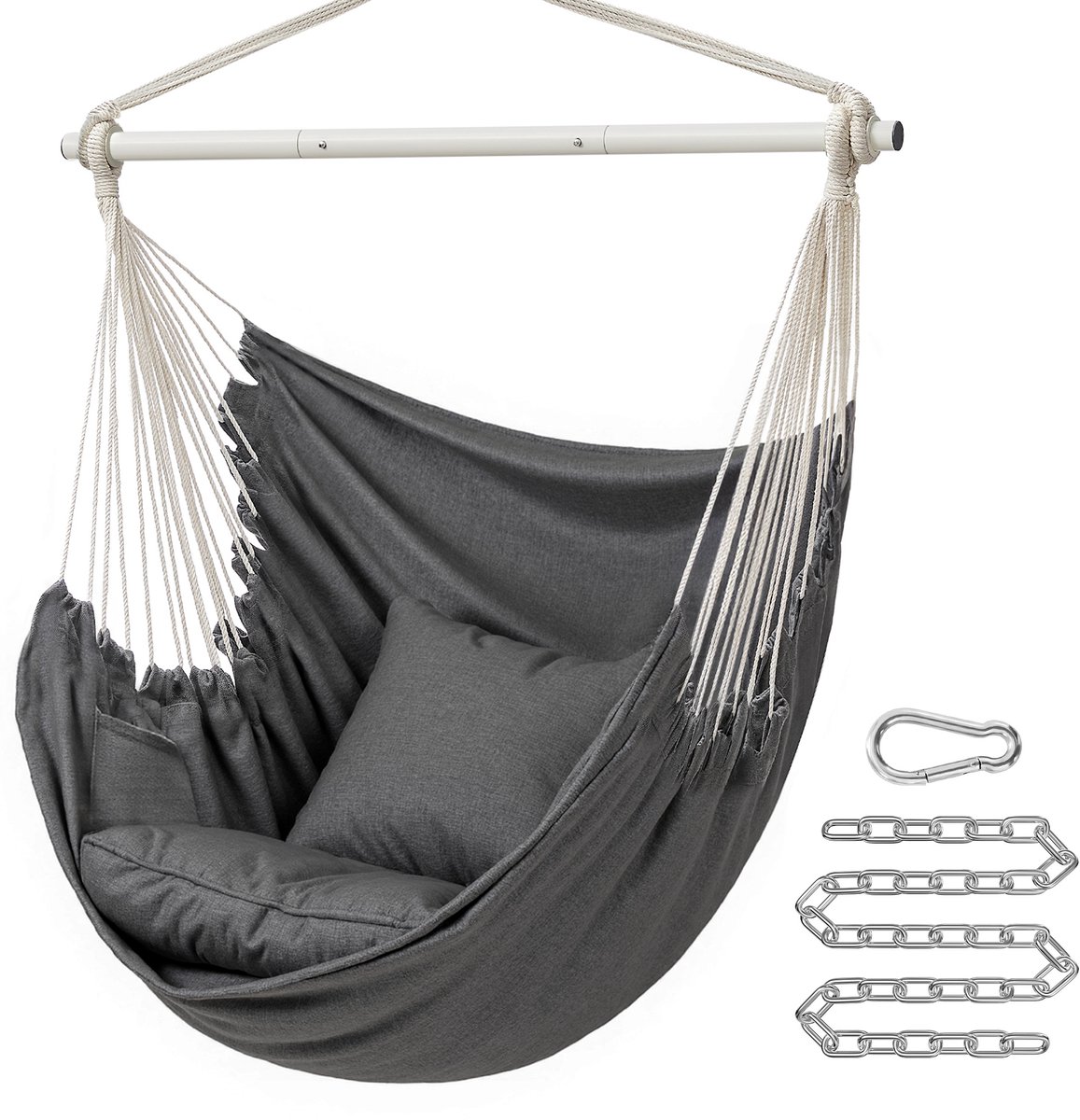 SONGMICS - Hangstoel - Met 2 Kussens - Metalen Ketting - Voor Binnen en Buiten - Draagvermogen 150 kg